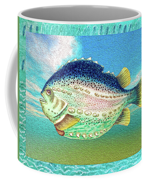 Cd Blue Fish Coffee Mug featuring the mixed media Fancy Fish Portrait by Lorena Cassady