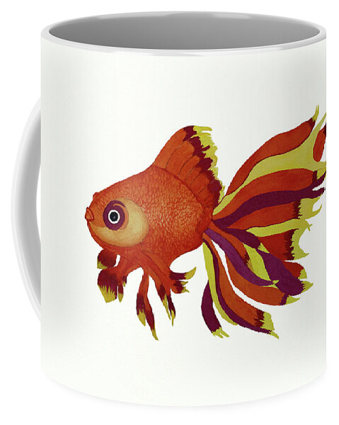 Fish Coffee Mug featuring the painting Fancy Goldfish With Kissing Lips by Deborah League