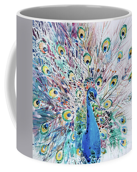 Peacock Coffee Mug featuring the painting Fanfare by Sue Kemp