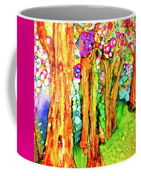Forest Coffee Mug featuring the painting Fantasy Forest Alcohol Ink Painting by Deborah League