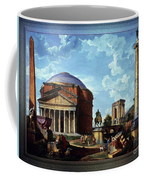 Architectural Fantasy Coffee Mug featuring the painting Fantasy View with the Pantheon and other Monuments of Old Rome by Rolando Burbon