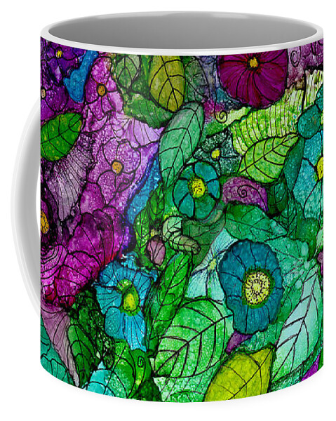 Alcohol Ink Coffee Mug featuring the painting Fantasy Zen Flowers in Alcohol Ink by Conni Schaftenaar