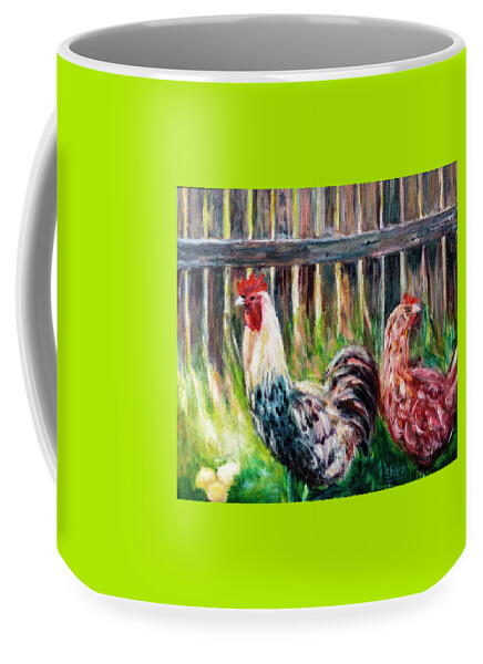 Art - Acrylic Coffee Mug featuring the painting Farm Yard Chicken - Acrylic Art by Sher Nasser