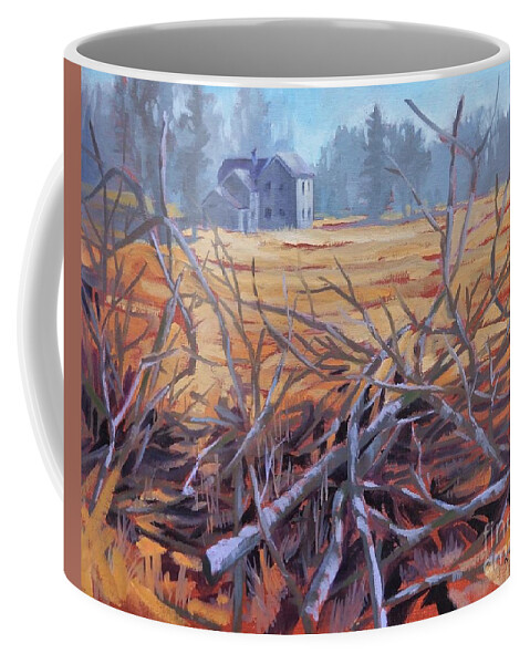Winter Coffee Mug featuring the painting Farmhouse Hedgerow by K M Pawelec