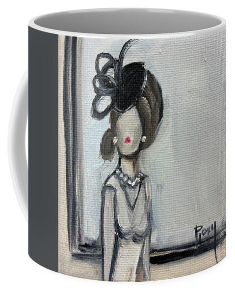 Elegant Lady Coffee Mug featuring the painting Fascinating in Pearls by Roxy Rich