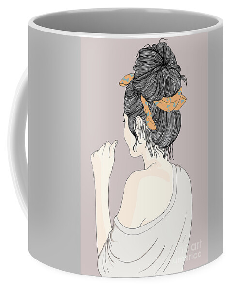 Graphic Coffee Mug featuring the digital art Fashion Girl With Pretty Hairstyle - Line Art Graphic Illustration Artwork by Sambel Pedes