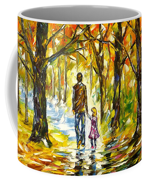 Forest Painting Coffee Mug featuring the painting Father With Daughter In The Forest by Mirek Kuzniar
