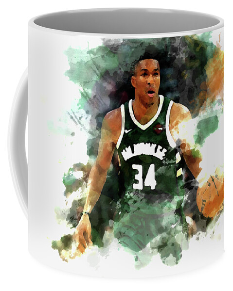 Giannis Antetokounmpo Coffee Mug featuring the mixed media Fear the Deer by Brian Reaves