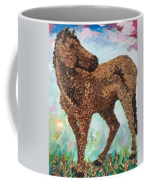 Agricultural Coffee Mug featuring the mixed media Feeding Our Horses by Naomi Gerrard