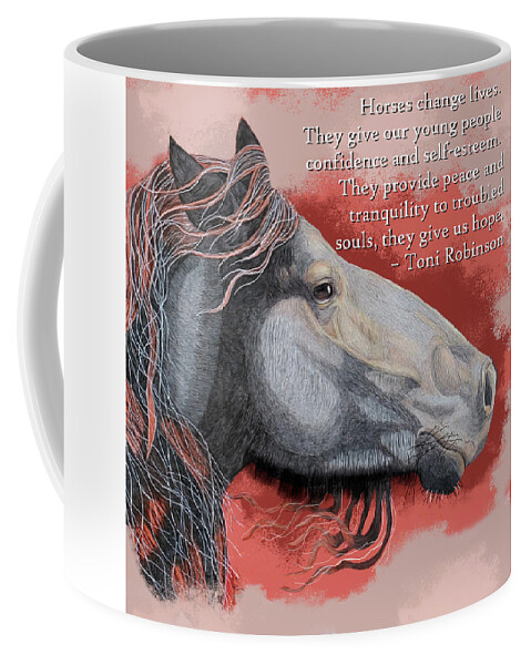 Fell Pony Coffee Mug featuring the mixed media Fell Pony with Quote by Equus Artisan