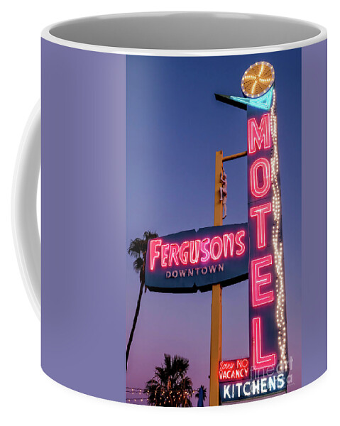 Fergusons Motel Coffee Mug featuring the photograph Fergusons Motel Fremont Street Las Vegas Neon Sign at Dusk by Aloha Art