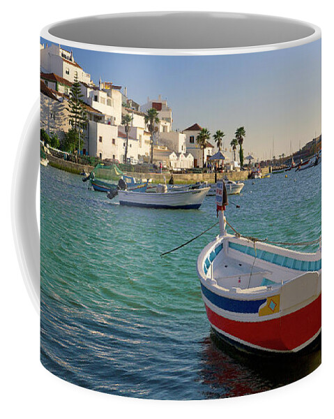 Portugal Coffee Mug featuring the photograph Ferragudo with a red fishing boat, Portugal by Mikehoward Photography