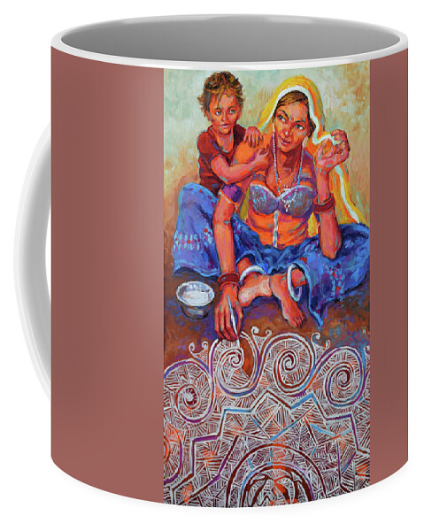 Mother And Child Coffee Mug featuring the painting Festive Bliss, Rangoli by Jyotika Shroff