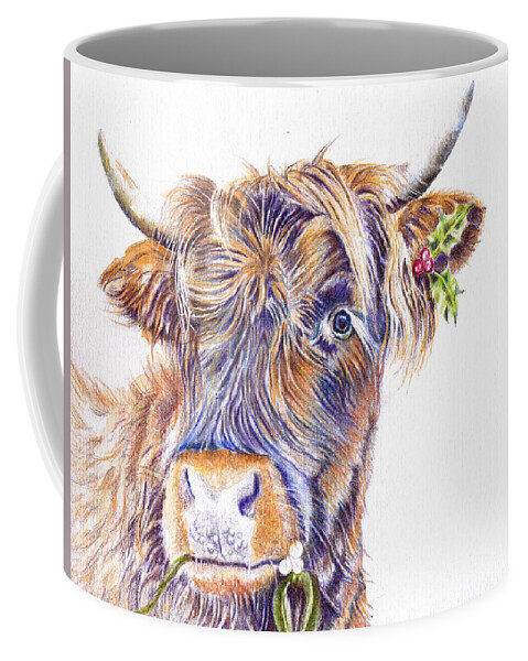 Highland Cattle Coffee Mug featuring the painting Festive Highland Cow by Debra Hall