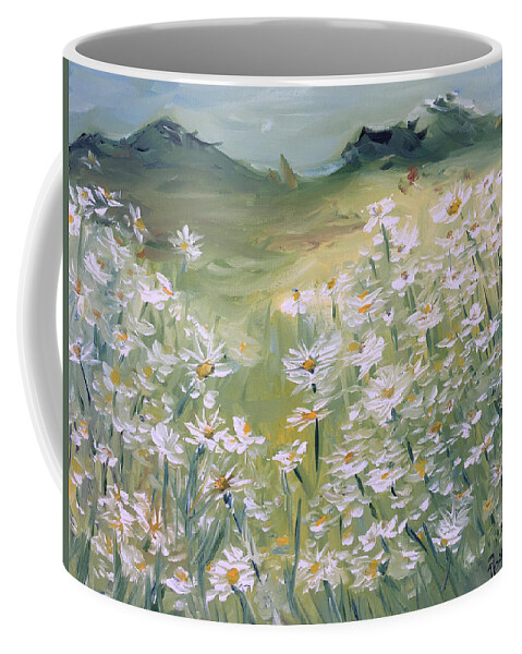 Daisy Coffee Mug featuring the painting Field of Daisies by Roxy Rich