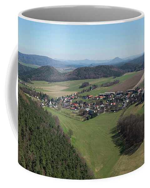 Saxon Switzerland Coffee Mug featuring the photograph Papstdorf, mountain panorama in Saxon Switzerland by Adriana Mueller