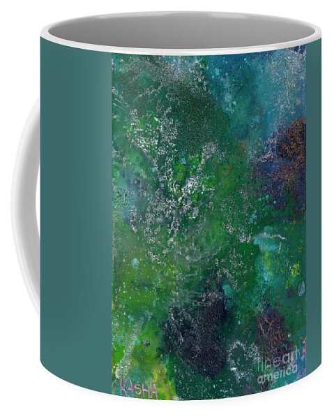 Abstract Green Fields Coffee Mug featuring the painting Fields by Kasha Ritter