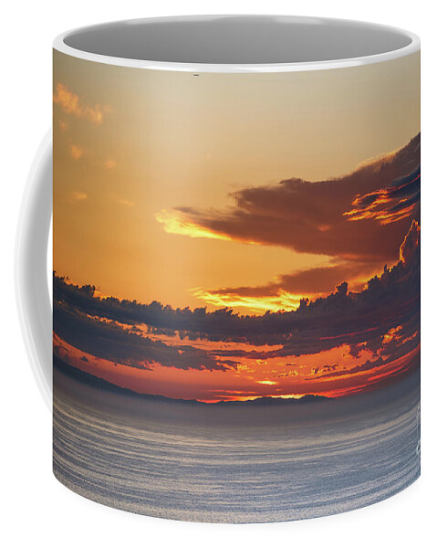 Sunset Coffee Mug featuring the photograph Fiery blaze painted sunset over Catalina Island by Abigail Diane Photography