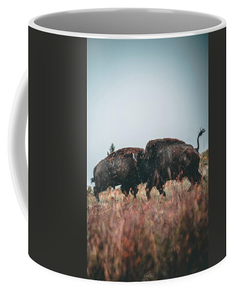  Coffee Mug featuring the photograph Fighting Bison by William Boggs