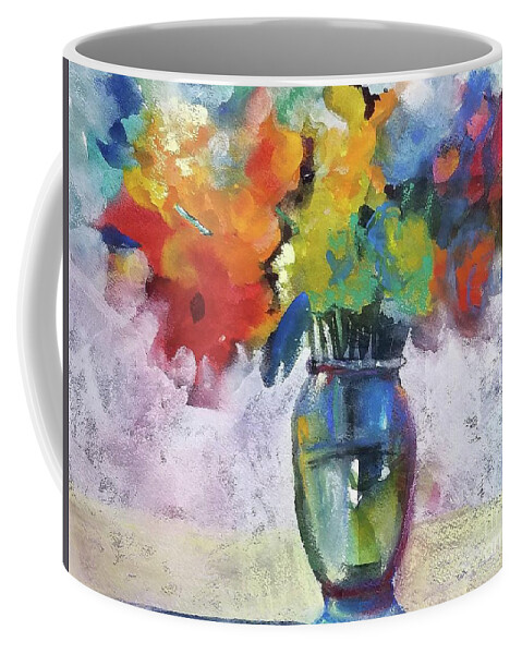 Vase Coffee Mug featuring the painting Finger Painting Flowers by Lucy Lemay