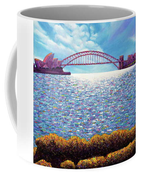 Finger Coffee Mug featuring the painting Finger Painting - Sydney Harbour by Lorraine McMillan