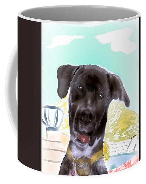 Finley Mixed Breed Dog Coffee Mug featuring the mixed media Finley the sweet valedictorian by Pamela Calhoun