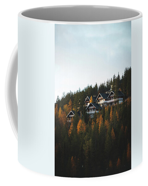 Cottage Coffee Mug featuring the photograph Finnish cabins in the polar sunset by Vaclav Sonnek