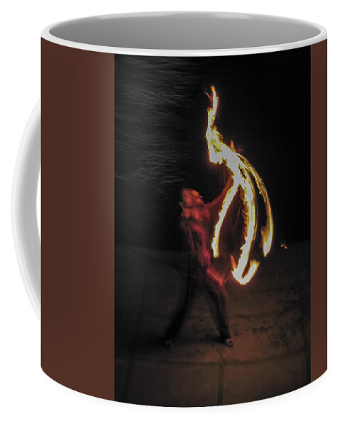 Lithuania Coffee Mug featuring the photograph Fire Dancer along Nemunas River Vilnius Lithuania by Mary Lee Dereske