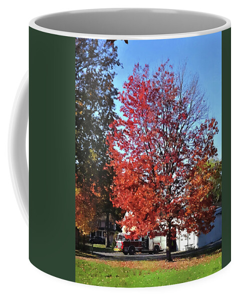 Fire Engine Coffee Mug featuring the photograph Fire Engine by Fire Station in Autumn by Susan Savad