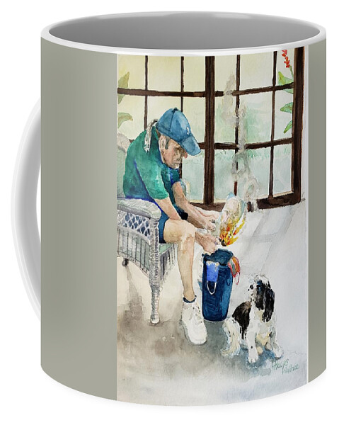 Dog Coffee Mug featuring the painting Fire Faucj by Leslie Hoops-Wallace