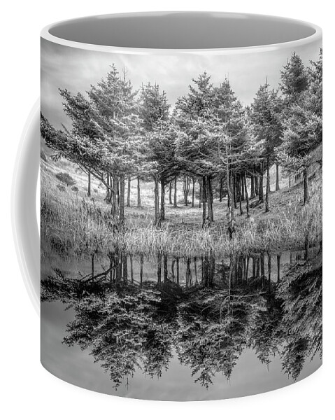 Black Coffee Mug featuring the photograph Fire in the Lake Black and White by Debra and Dave Vanderlaan
