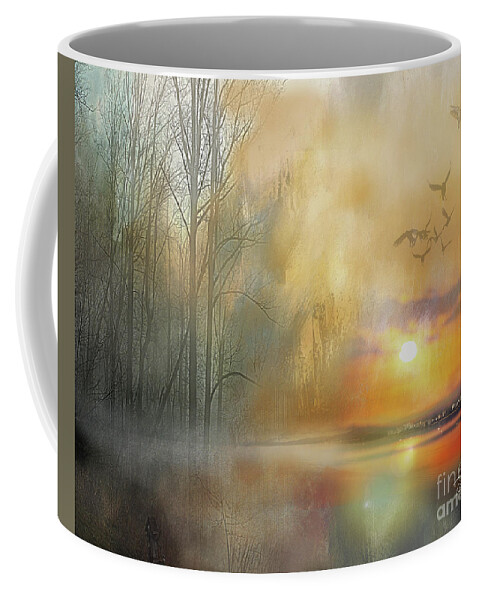 Landscape Coffee Mug featuring the digital art Fire on the Water by Deb Nakano