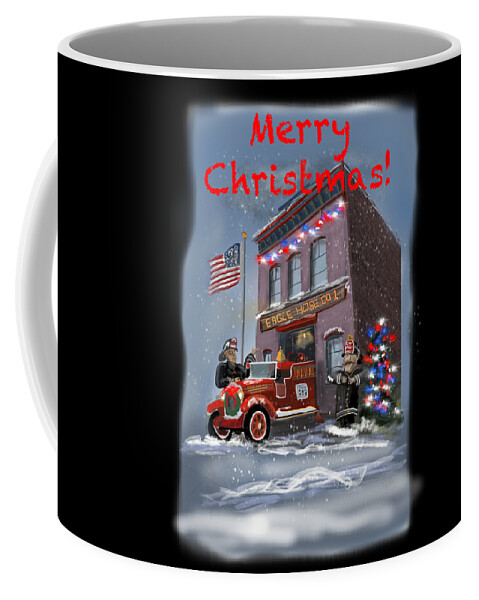 Happy Holidays Coffee Mug featuring the digital art Firehouse Merry Christmas by Doug Gist