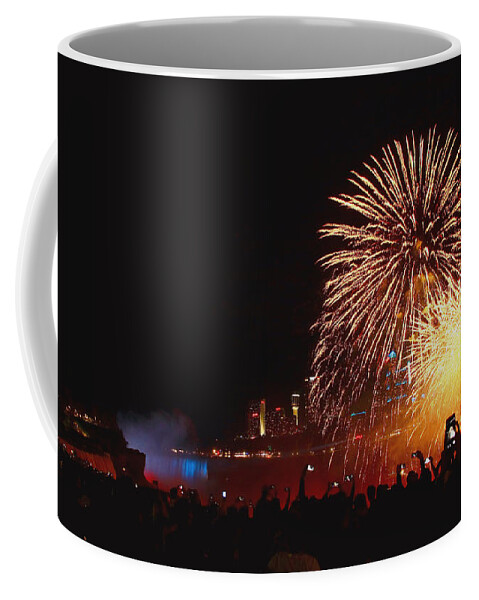 Winter Festival Of Lights Coffee Mug featuring the photograph Fireworks at the Falls by fototaker Tony