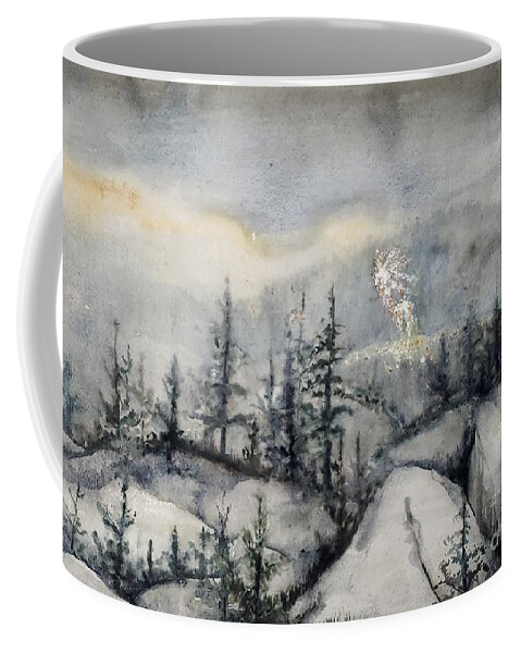 Black Cap Coffee Mug featuring the painting Fireworks from Black Cap by Merana Cadorette