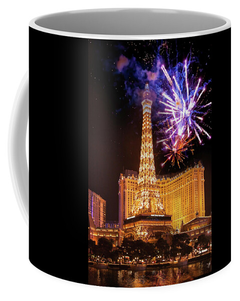 Las Vegas Coffee Mug featuring the photograph Fireworks over Paris, Las Vegas by Tatiana Travelways