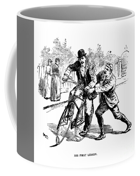 First Coffee Mug featuring the photograph First cycling lesson a1 by Historic illustrations
