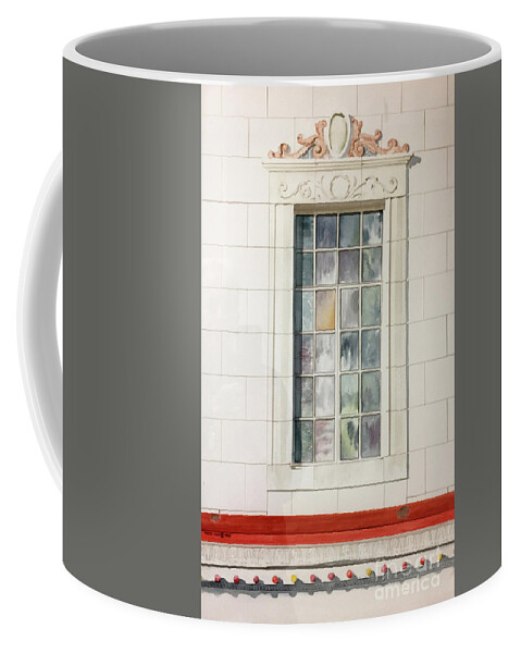 A Window On The 2nd Floor Of The Midland Theater In Coffeyville Coffee Mug featuring the painting First Date by Monte Toon