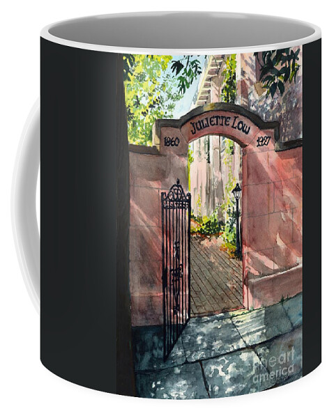 Savannah Coffee Mug featuring the painting First Headquarters Gate Entrance by Merana Cadorette
