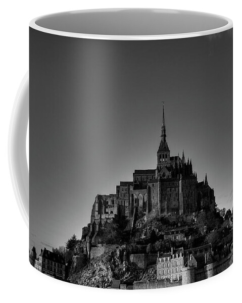 Mont Saint Michel Coffee Mug featuring the photograph First Impressions Mont Saint Michel Normandy France BW by Wayne Moran