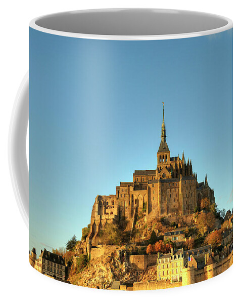  Mont Saint Michel Coffee Mug featuring the photograph First Impressions Mont Saint Michel Normandy France by Wayne Moran