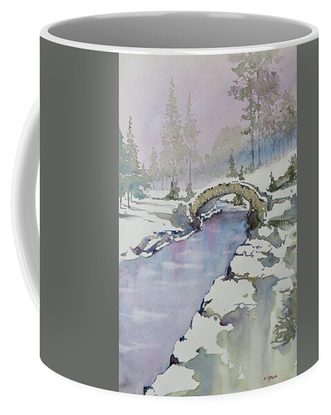 Watercolor Coffee Mug featuring the painting First Snow by Geni Gorani