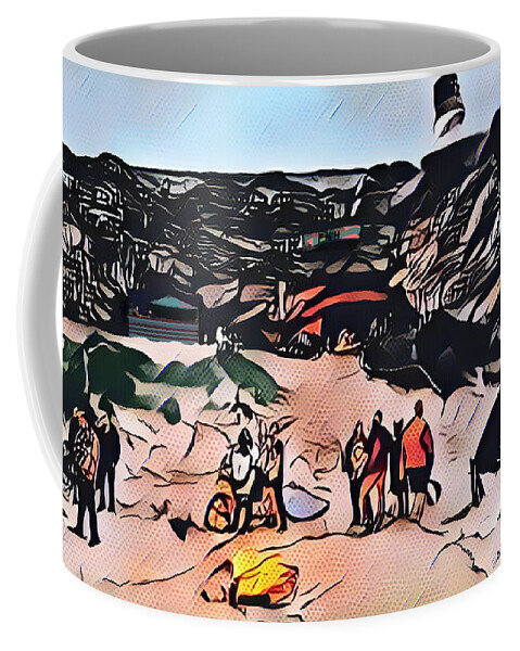 Annual Fish Party Coffee Mug featuring the digital art Lossiemouth Fish Party Camping by John Mckenzie