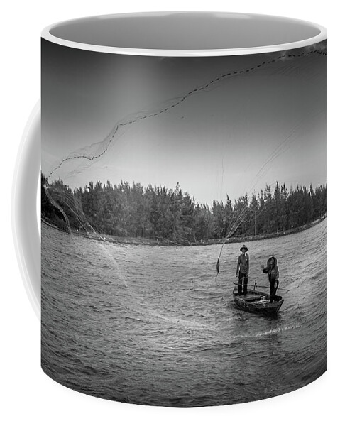 Ancient Coffee Mug featuring the photograph Fishermen Casting Net by Arj Munoz