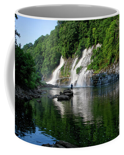 Rock Island State Park. Twin Falls Coffee Mug featuring the photograph Fishing At Twin Falls by Phil Perkins