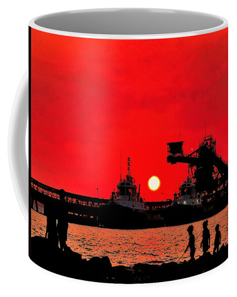 Weipa Coffee Mug featuring the photograph Fishing With The Family At Sunset by Joan Stratton