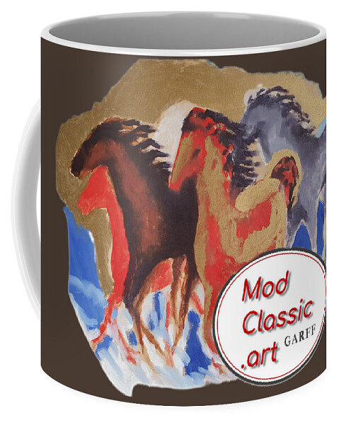 Guitars Coffee Mug featuring the painting Five Horses ModClassic Art by Enrico Garff