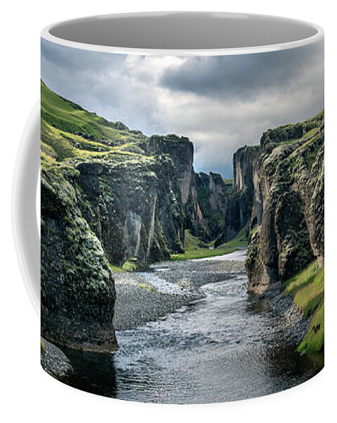Iceland Coffee Mug featuring the photograph Fjadrargljufur canyon panorama, Iceland by Delphimages Photo Creations