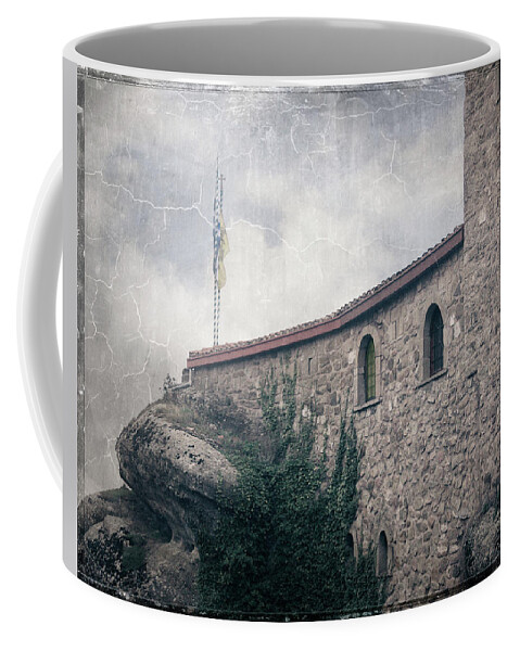 Greece Coffee Mug featuring the photograph Flags Above the Stones by M Kathleen Warren