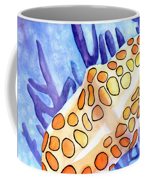 Seashell Coffee Mug featuring the painting Flamingo Tongue Snail Shell by Carlin Blahnik CarlinArtWatercolor